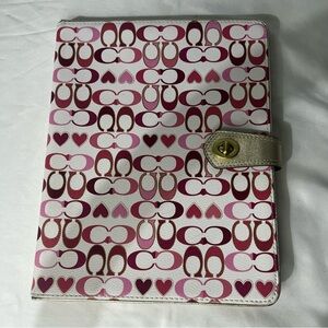 Coach Pink, Red & Maroon C Patterned Cover with Gold Clasp